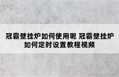 冠霸壁挂炉如何使用呢 冠霸壁挂炉如何定时设置教程视频